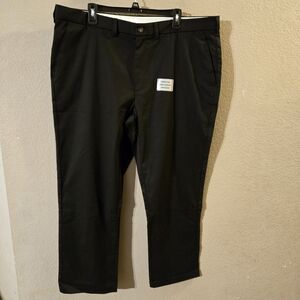 George Mens New Black Premium Khaki Dress Pants 48x30 Flat Front Straight